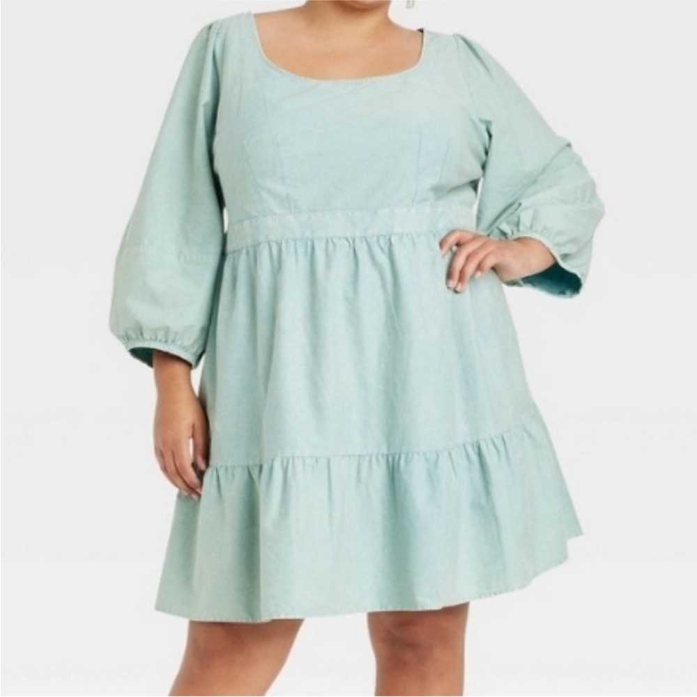 Ava & Viv Light Blue/Green Long Sleeve Dress Sz.2x NWT